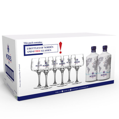 Nordes gin díszdobozban 6 pohárral DRS (2x0,7L / 40%)
