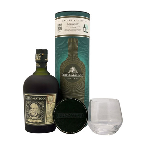 Diplomatico Exclusiva rum díszdobozban pohárral és alátéttel DRS (0,7L / 40%) Diplomatico Exclusiva rum díszdobozban pohárral és alátéttel DRS (0,7L / 40%)