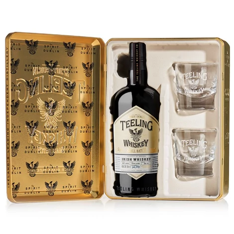 TEELING SMALL BATCH AJÁNDÉKCSOMAG ARANYSZÍNŰ DOBOZBAN 2 POHÁRRAL [46%|0.7L]